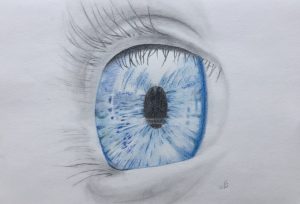 Blauw baby oog ontdekt de wereld