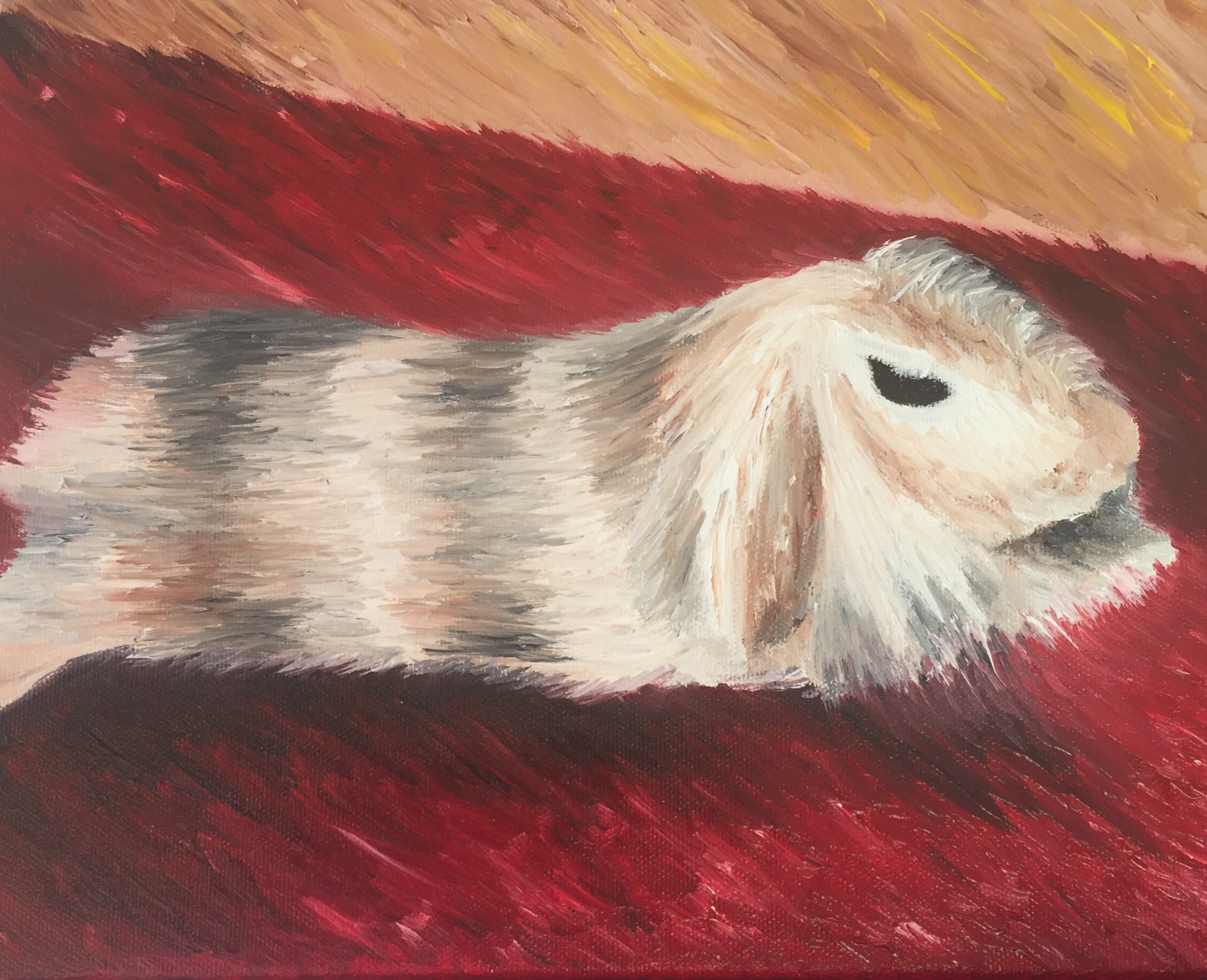 In opdracht: Rustig konijn. Techniek: Olieverf.
Afmeting 23,5 cm x 30 cm